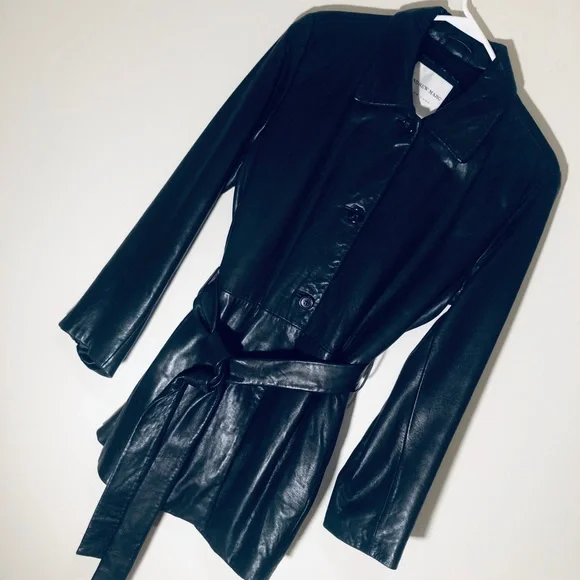 ANDREW MARC BLACK LEATHER COAT